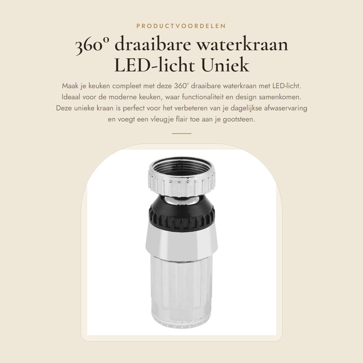 Dailygoods - 360° draaibare waterkraan - LED-licht - Uniek ontwerp - Keuken - Sproeier - Voor gootsteen - 3 kleuren