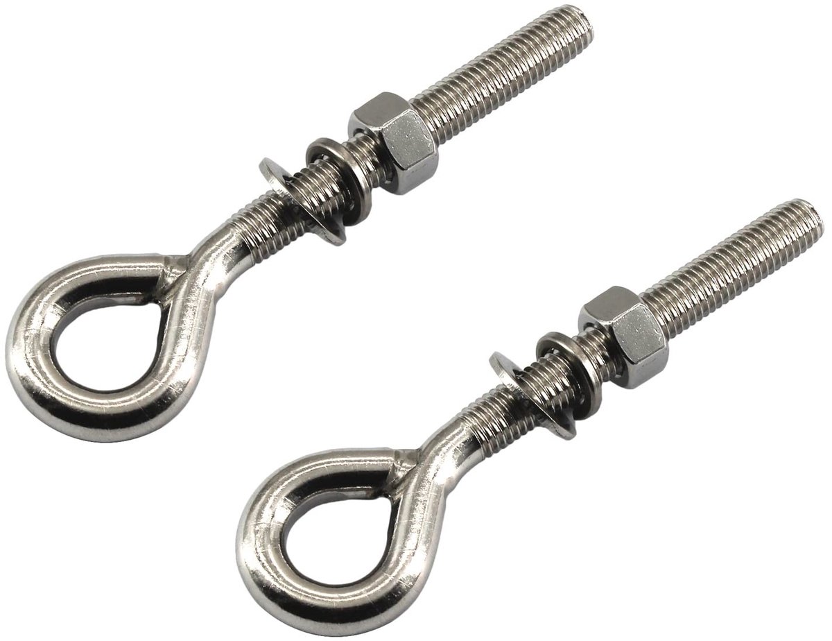 Dailygoods- Oogbout 16mm - 2 Stuks - Roestvrij Staal 304 - Met Moer/Ringen - Duurzaam/Corrosiewerend - Geschikt voor Binnen/Buiten - Haakbout