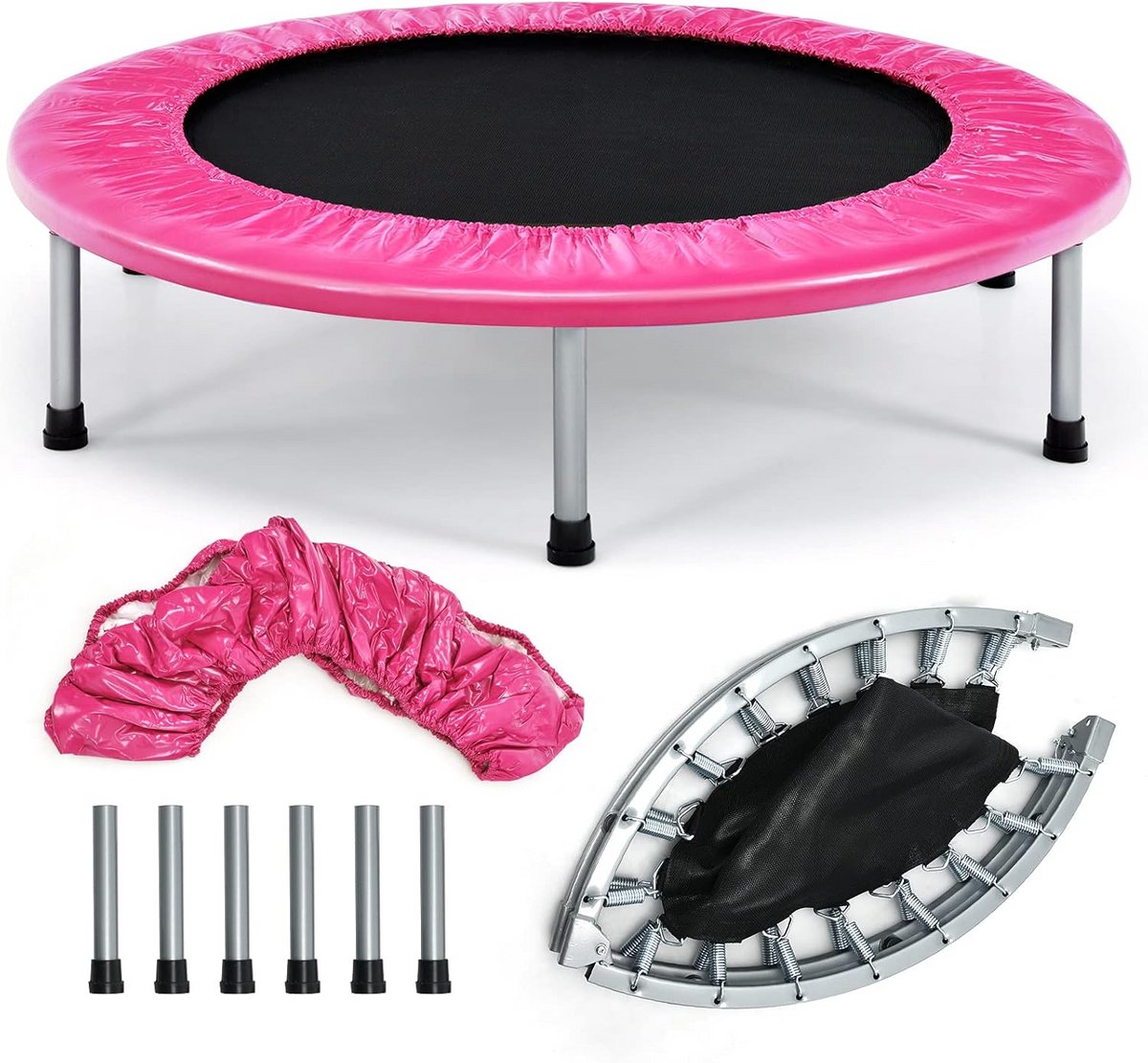 Opvouwbare trampoline - Kindertrampoline fitness - Binnen sporten - Tot 150 kg belastbaar - 97 cm - Roze