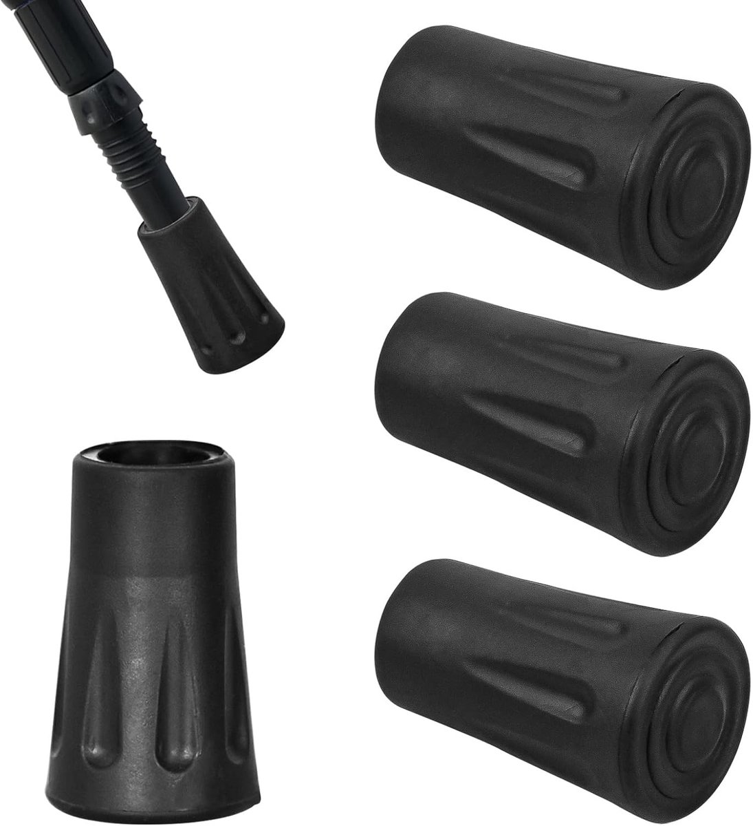Rubberen Buffers - Wandelstok Doppen - Stabiliteit Vergroten - Antislip Onderkant - 4 Stuks - Zwart