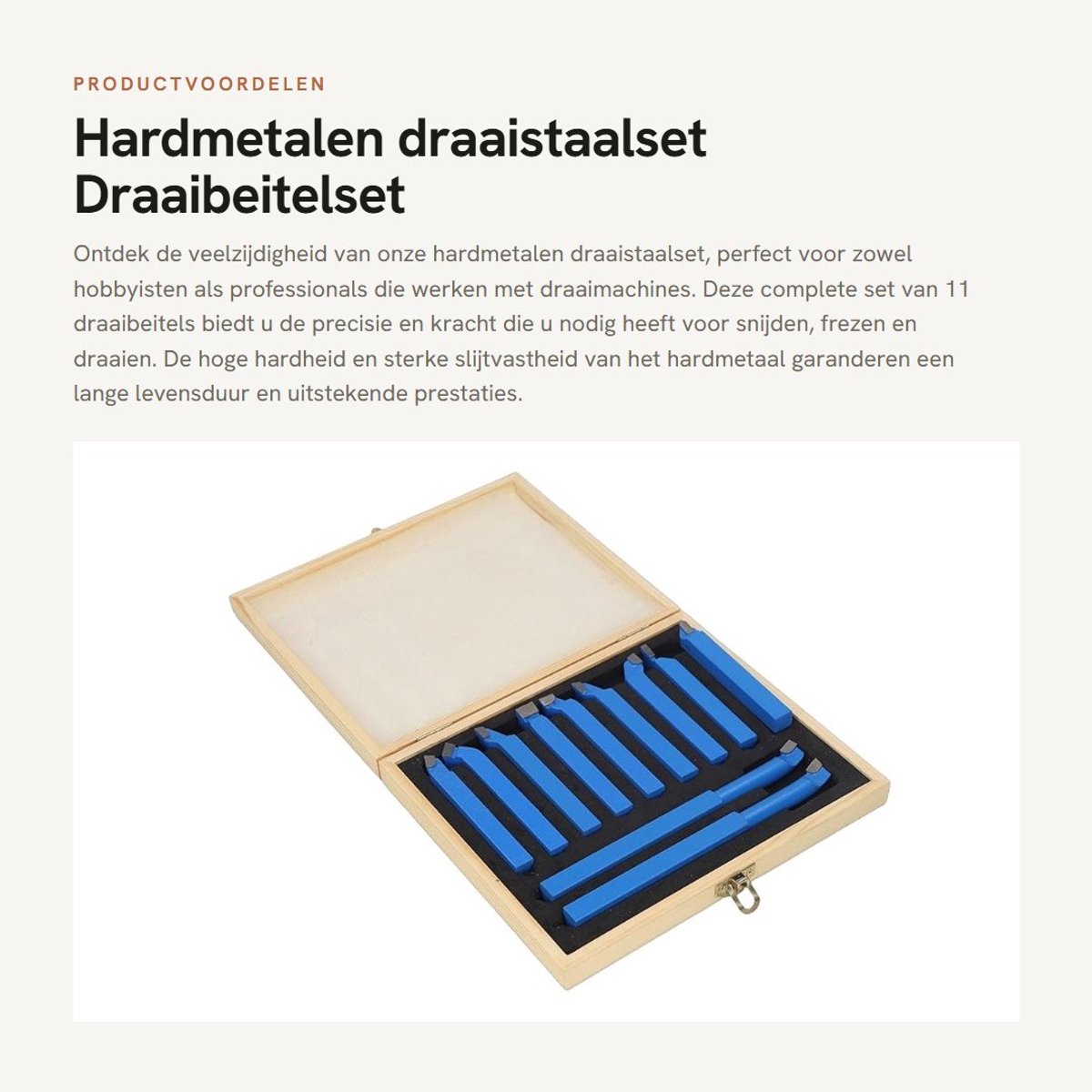 Dailygoods- Draaibeitelset 11 Stuks - Hardmetalen Gereedschap - Houten Koffer - 12x12 mm - Slijtvast - Precisie Snijden - Draaigereedschap