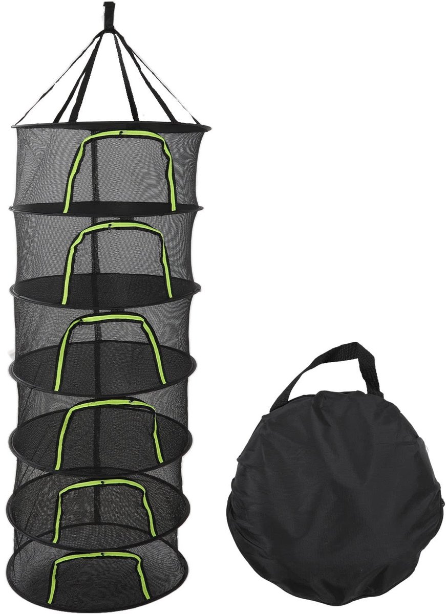 Dailygoods- Kruidendroogrek 4/6 Lagen - Opvouwbaar Droognet - Waterdichte Opbergtas - Diameter 60 cm - Stevige Ondersteuning - Geschikt voor Drogen van Kruiden