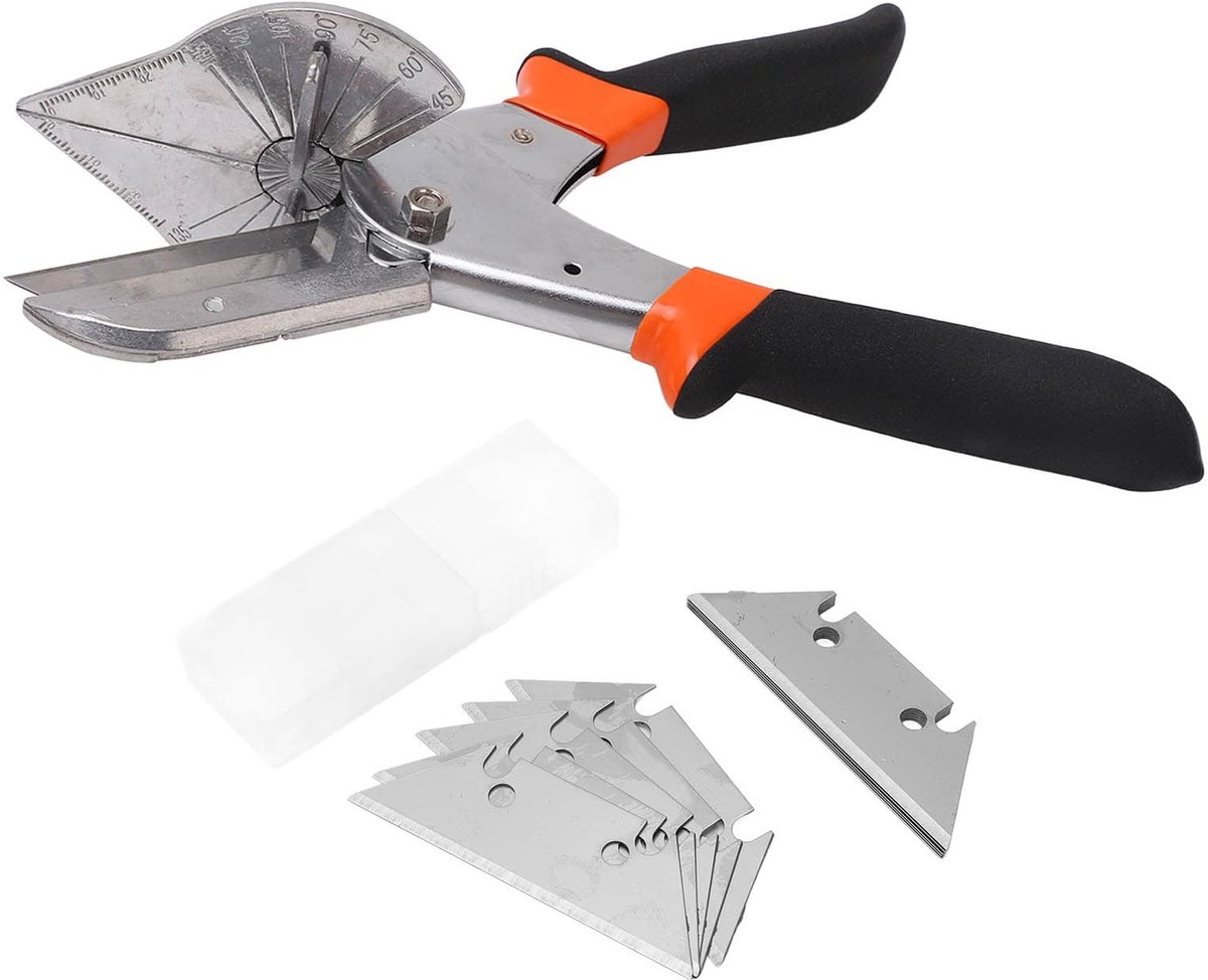 Dailygoods- Verstekschaar Verstelbaar 45 Tot 135 Graden - Hoekafschuiving - Roestvrij Staal - Ergonomische Handgreep - 10 Mesjes - Veilig Ontwerp met Slot - Hoekschaar