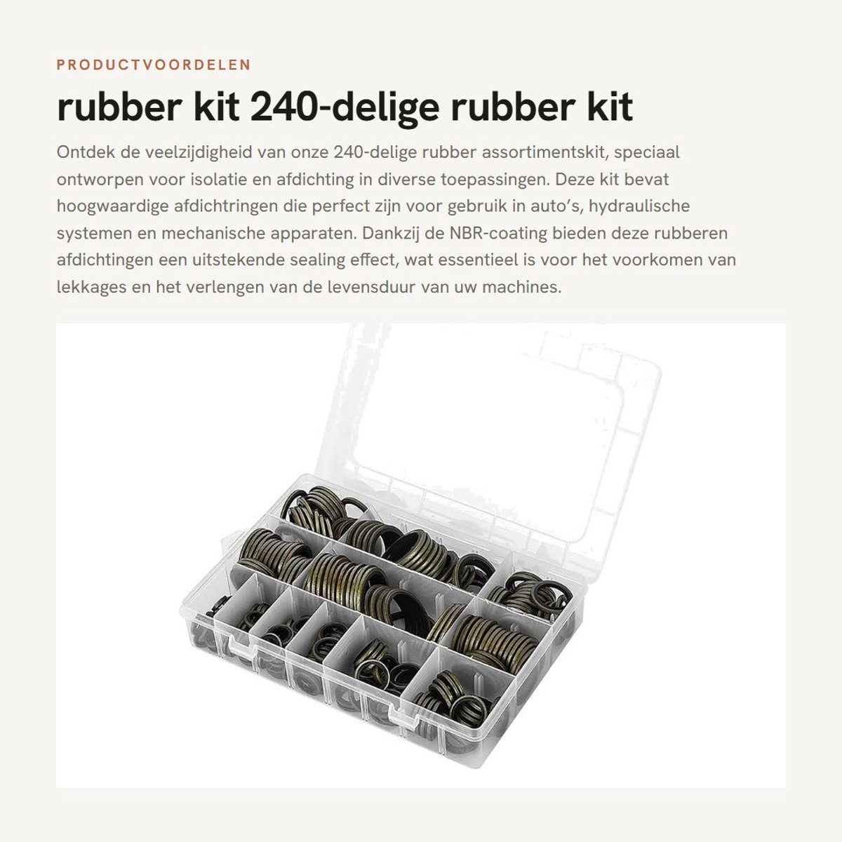 Dailygoods- Rubber Ring - 240 Stuks Assortiment - Afdichtingstape - Afdichtingskit - Rubber Ringen Assortiment - NBR Coating - Temperatuur- en Corrosiebestendig - Afdichtring