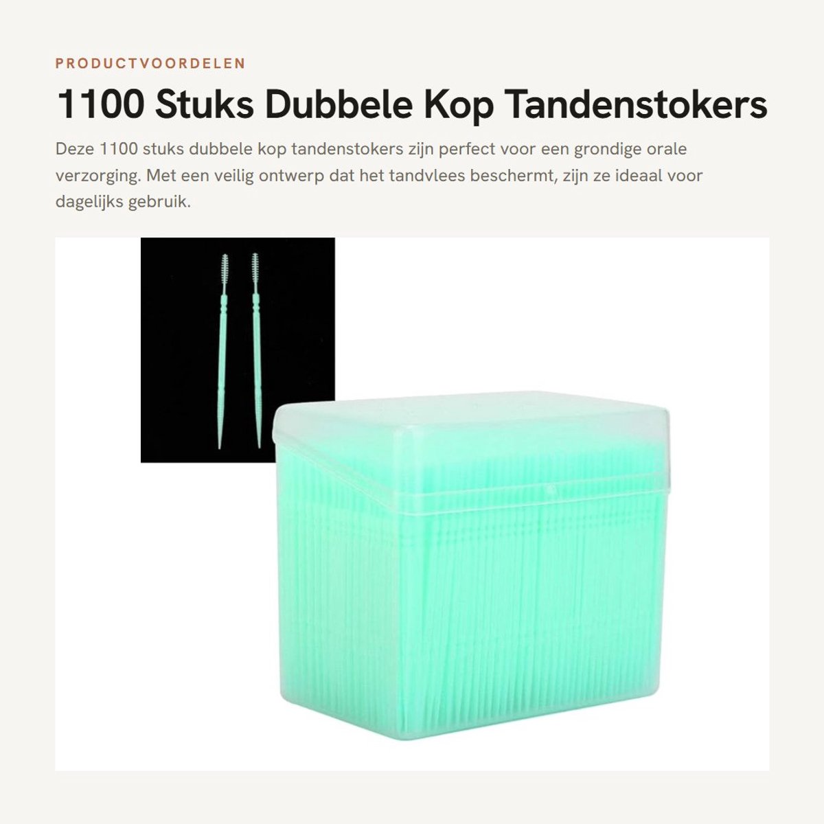 Dailygoods- Tandenstoker 1100 Stuks - Dubbele Kop - Veilig en Sanitair - PP-Materiaal - Geschikt voor Kinderen/Ouderen - Beschermt Tandvlees - Tandenreiniger
