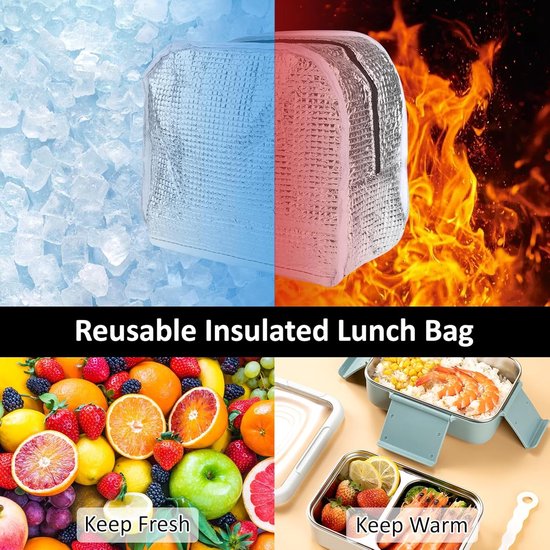 Koeltas - Lunchtas Thermos - Eten Meenemen - Warmte-isolerend - 7 Liter 2 Stuks - Zwart Grijs — afbeelding 3