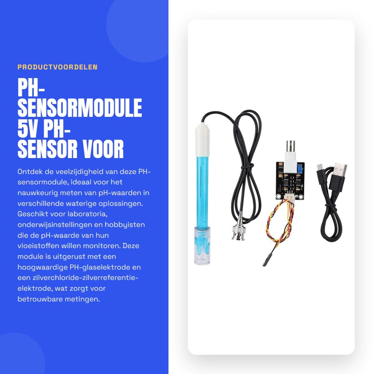 Dailygoods - PH-sensormodule - 5V PH-sensor - Voor nauwkeurige pH-metingen - Compacter formaat - Inclusief BNC-connector - Perfect voor laboratoria -...