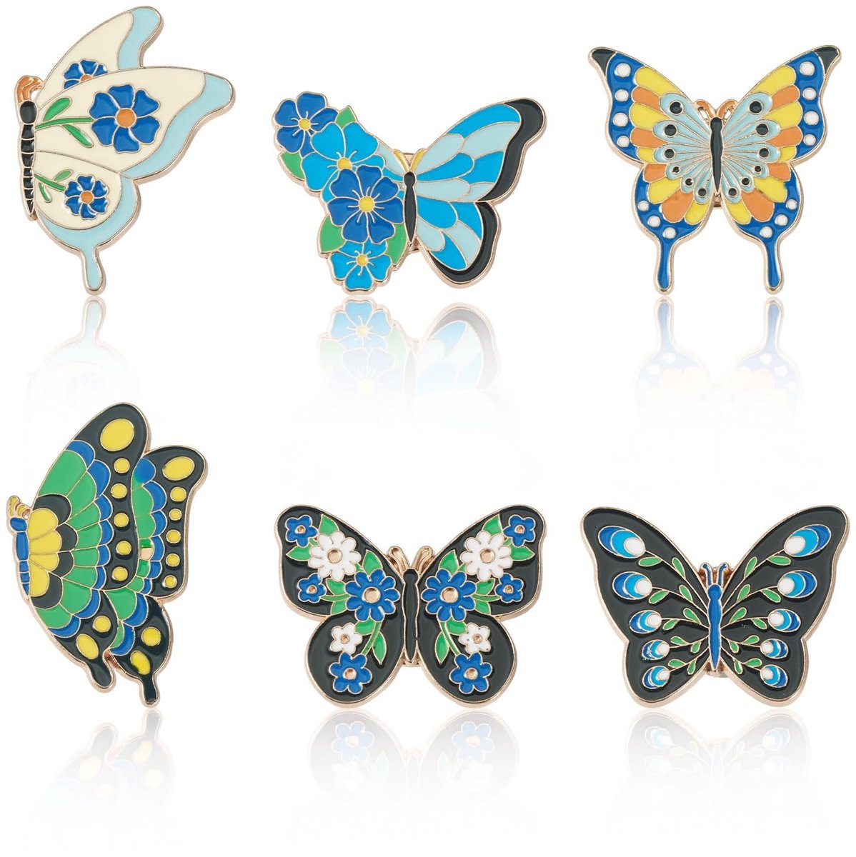 Dailygoods- Emaille Badge Set - 6 Stuks Vlinder Broches - Platte