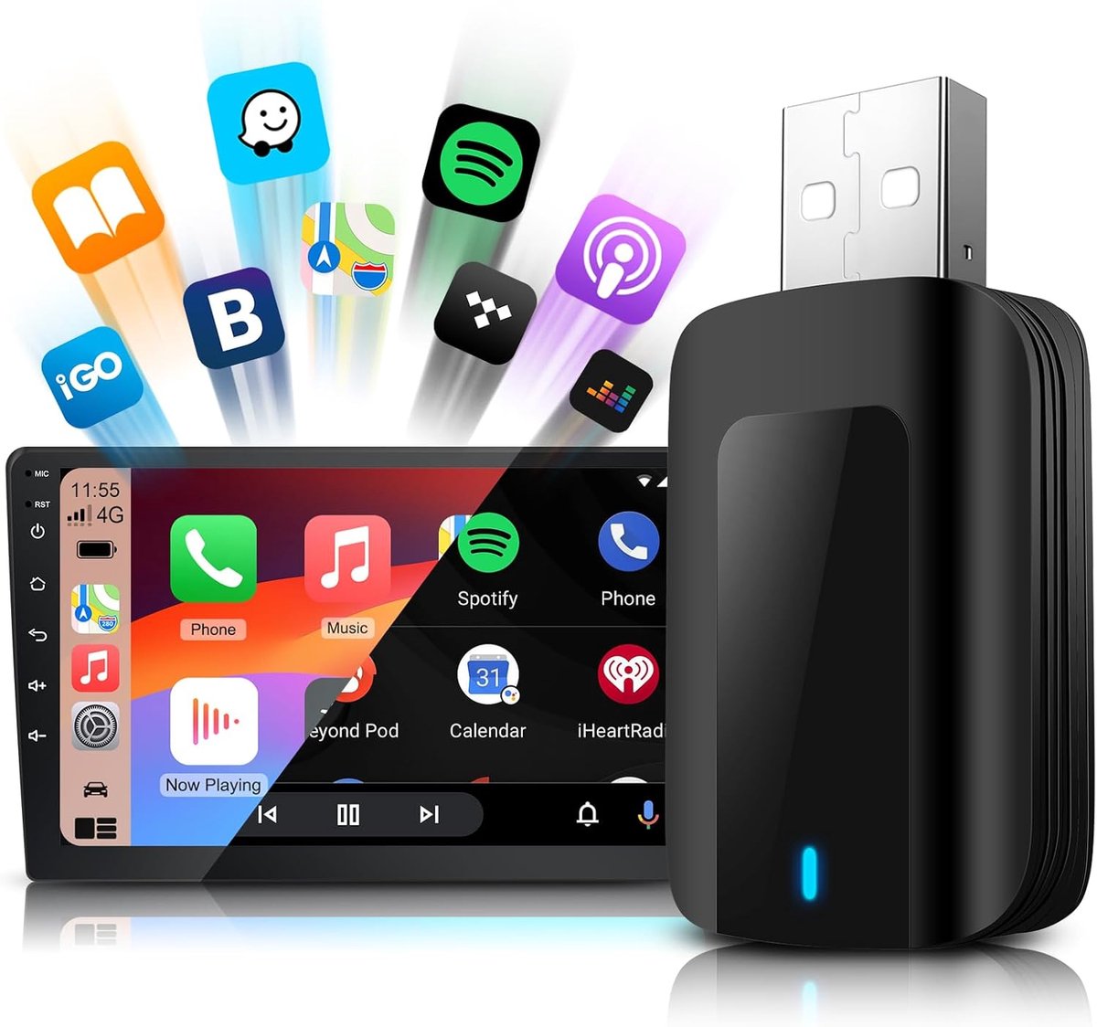 Draadloze Carplay & Android Auto Adapter 2 in 1 - Factory Wired CarPlay - Plug and Play - iOS 10+ Android 11