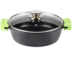 Gegoten Aluminium Kookpan - Braadpan - Lange Garen - Afneembare Siliconen Handgrepen - 36 cm - Zwart