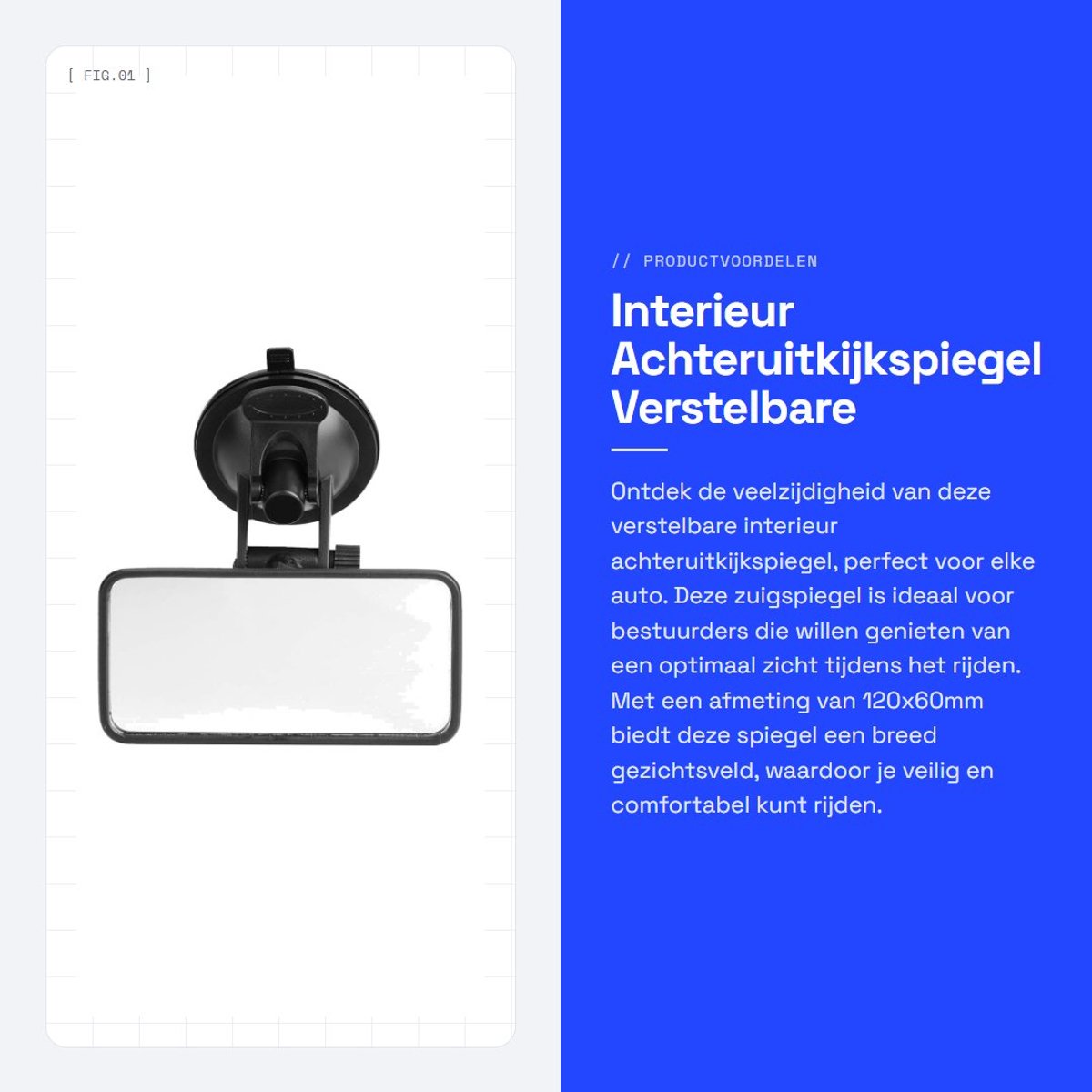 Dailygoods- Achteruitkijkspiegel Verstelbaar - Auto-interieur Spiegel - Zuignap Beugel - Schokbestendig - Glas/ABS - 120x60mm