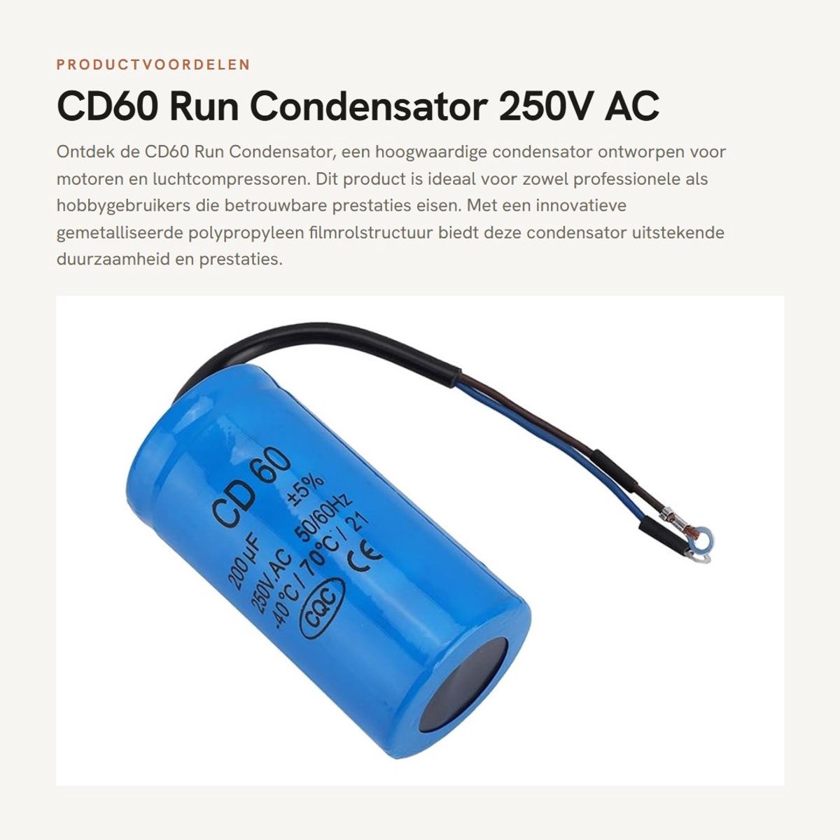 Dailygoods - CD60 Run Condensator - 250V AC - Duurzaam en Betrouwbaar - 200uF - Voor Motor Luchtcompressor - Start Condensator - 50/60Hz