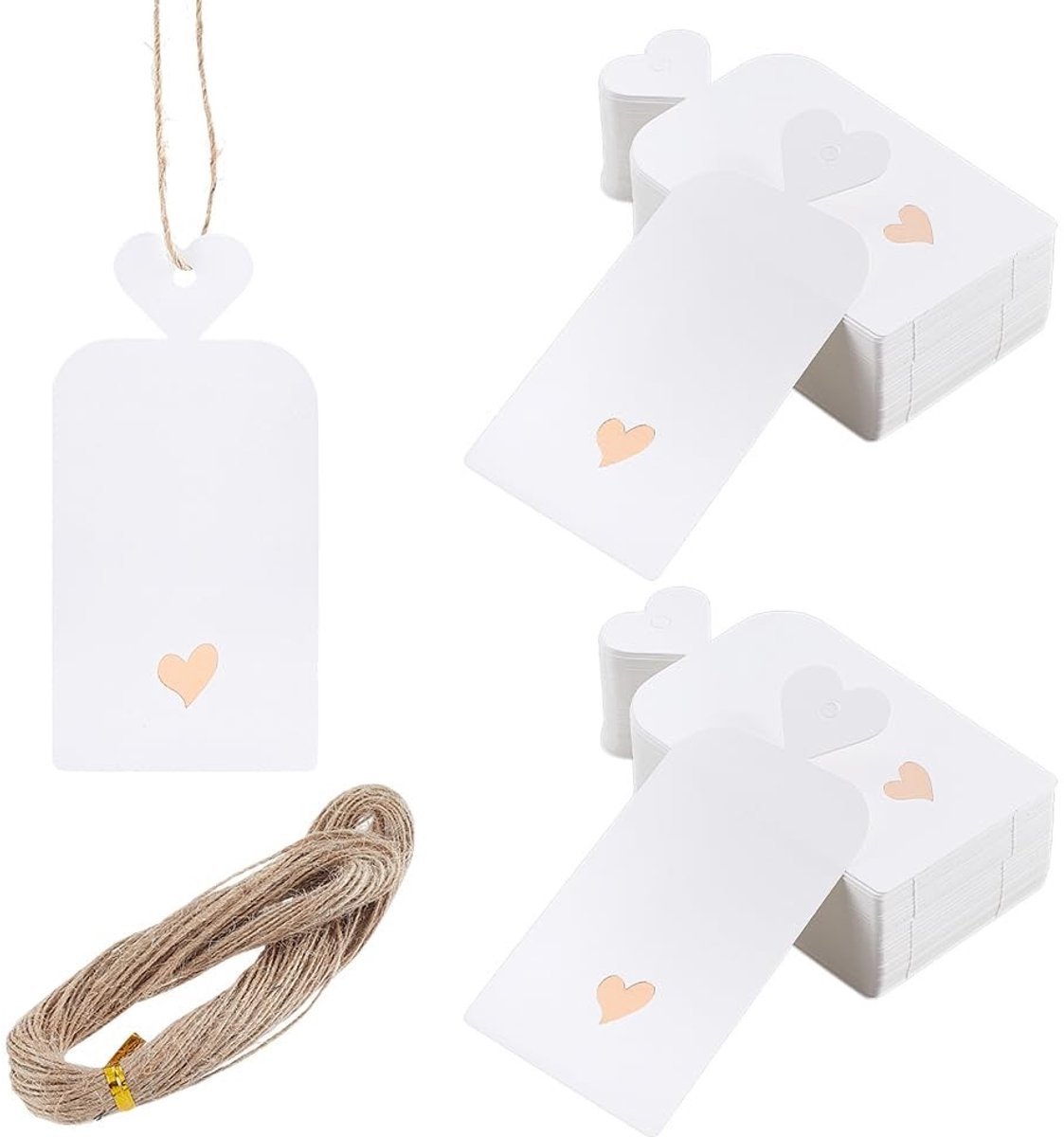 Dailygoods- Geschenkhangers 200 stuks - Cadeaulabels - Papieren Hangers - Jute Koord 40 m - Rechthoekig Hartdesign - Onbedrukt oppervlak