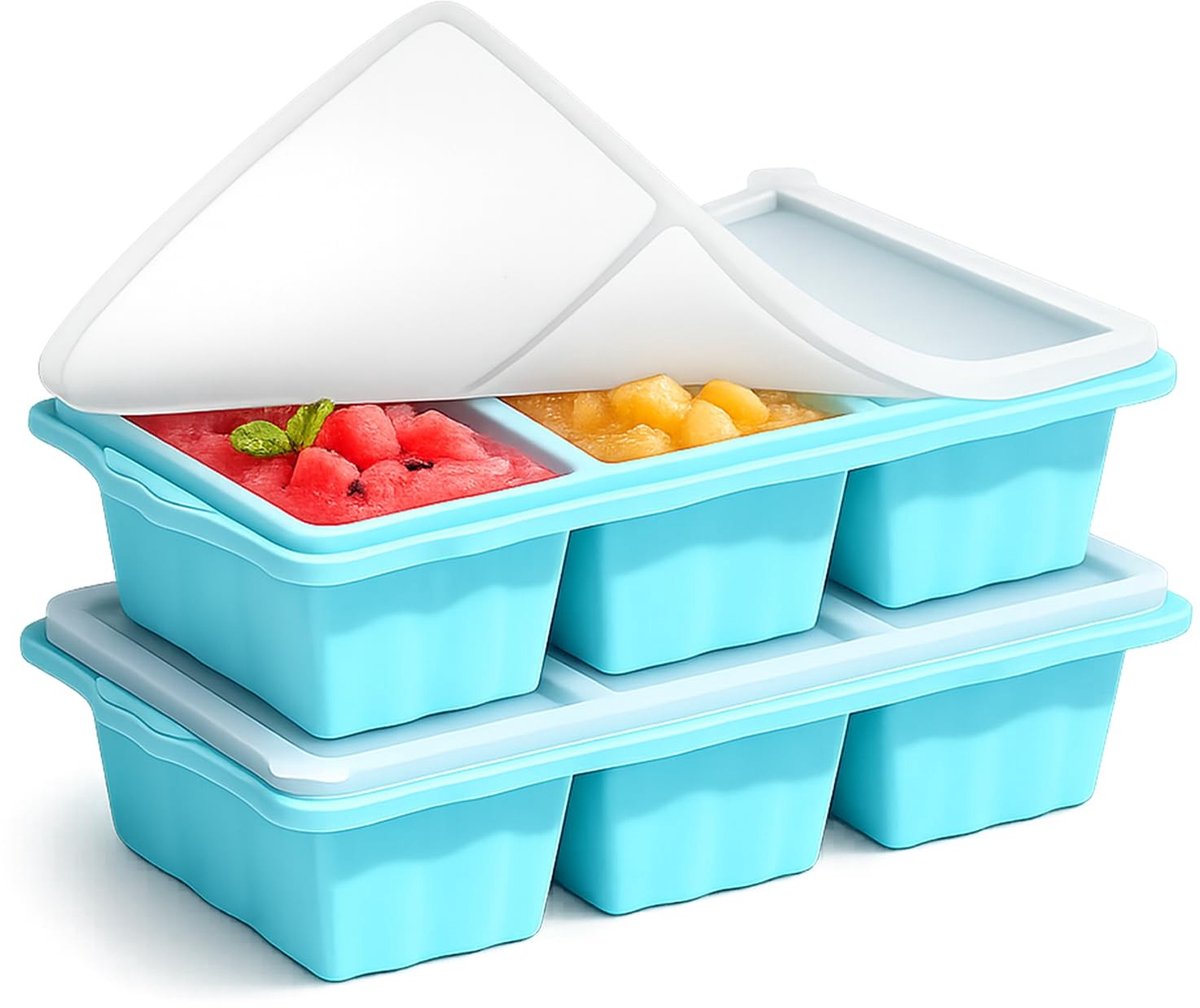 Dailygoods- Vriesvormen Set van 2 - Siliconen - 250 ml - 6 Vakken - Deksel - Antiaanbaklaag - Voedselveilig - Soepvormen
