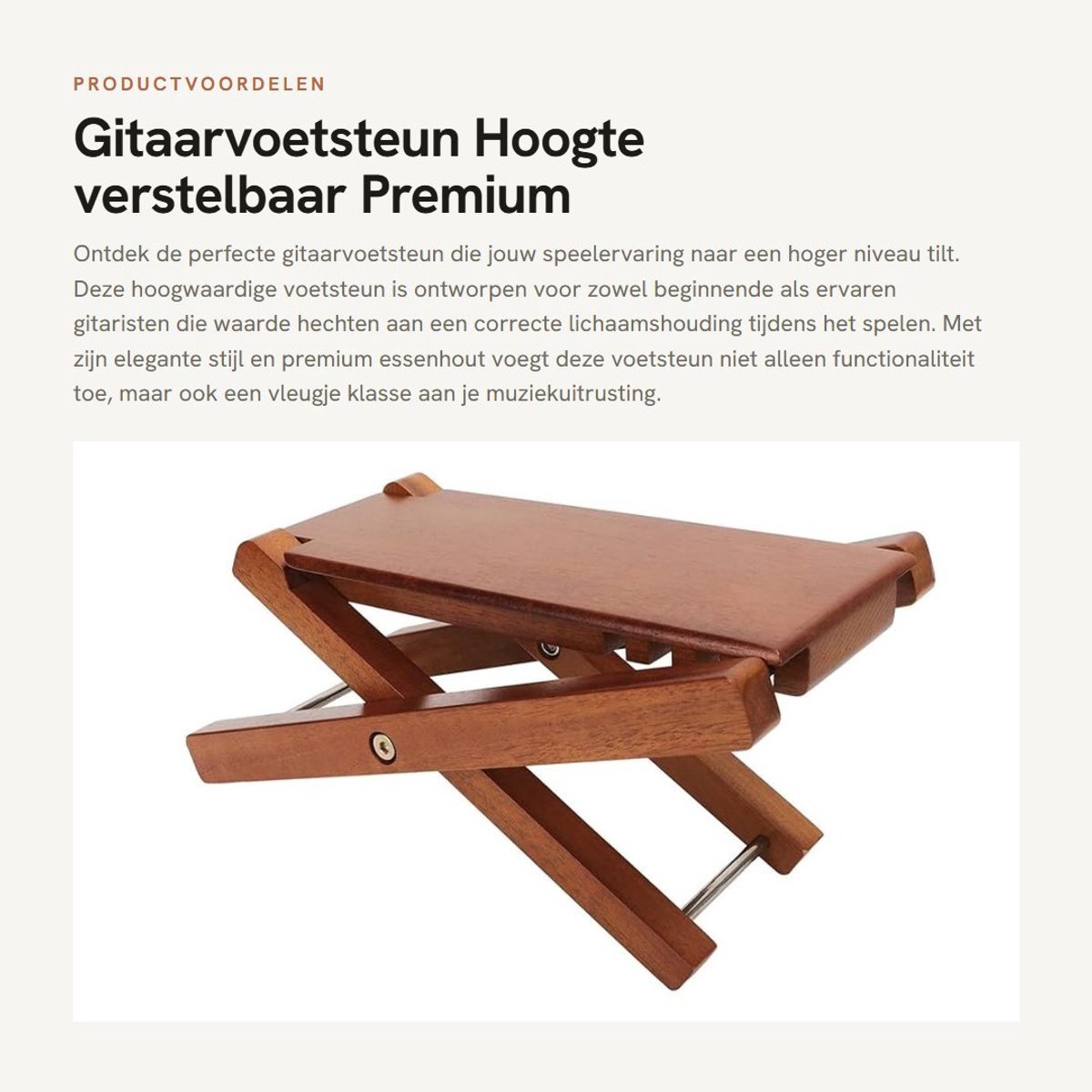Dailygoods- Gitaarvoetsteun in hoogte verstelbaar - Klassieke Gitaarvoetsteun - Elegante Stijl - Premium Hout - Correcte Lichaamshouding - Essenhout - Gitaarstandaard