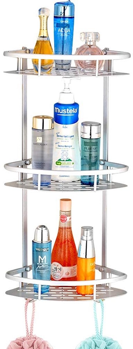 Dailygoods - Doucherek - Douche-hoekplank - Eenvoudige installatie - Zilver - Badkamerorganizer - Capaciteit 30 Kilogram - Geschikt voor shamp...