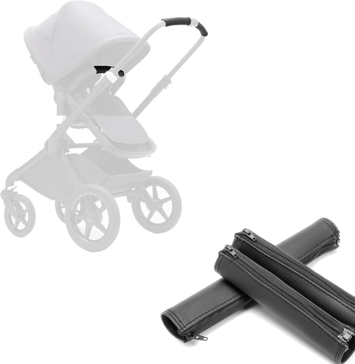 Kinderwagen Handvat Covers - Stuurhoezen - Bescherming Stuur - Handgemaakt in Spanje - 24.5 cm - Zwart