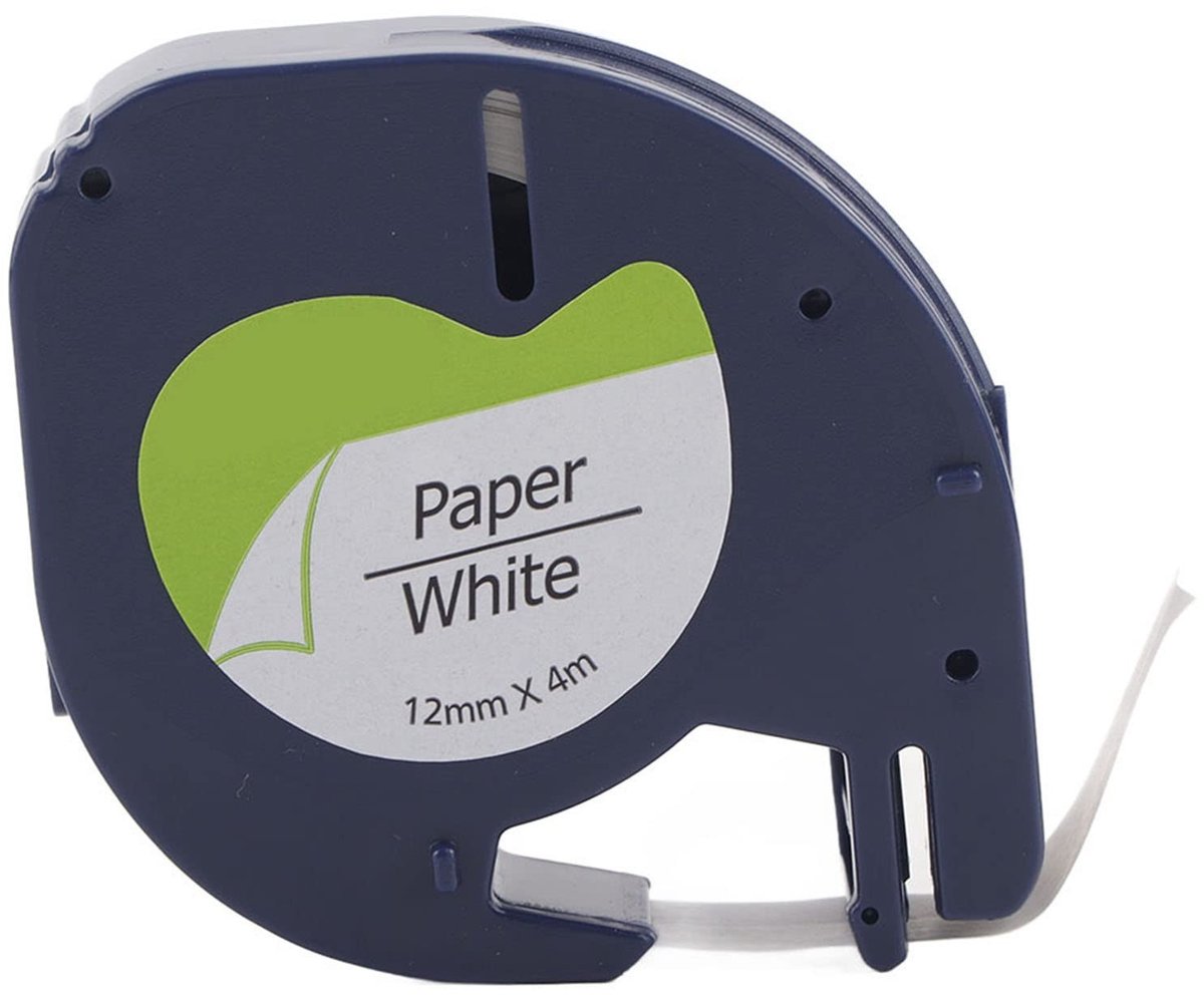 Dailygoods- Labeltape Zwart op Wit - Slijtvaste Harslint - Voor DYMO Letratag - 12 mm Breed - 4 Meter Lang - Duurzaam en Slijtvast - Etikettape
