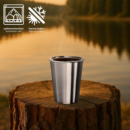 RVS Bekers - Drinkbekers Staal - Kamperen en Reizen - Onbreekbaar en BPA-vrij - 260 ml 6 stuks - Zilver van rvs — afbeelding 4