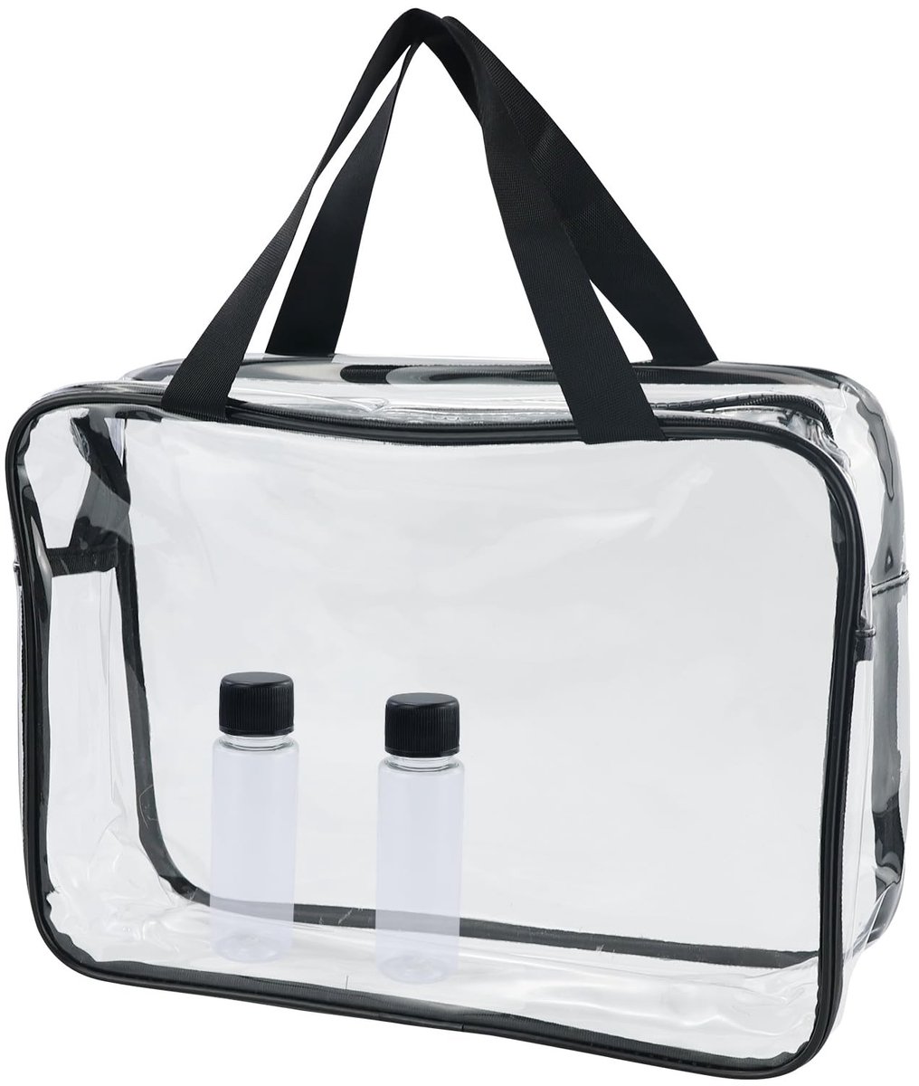 Dailygoods- Draagtas Groot - Transparant - Waterdicht - Cosmetica-organizer - Reisaccessoires - Inclusief 2 Lotionflessen - Toilettas