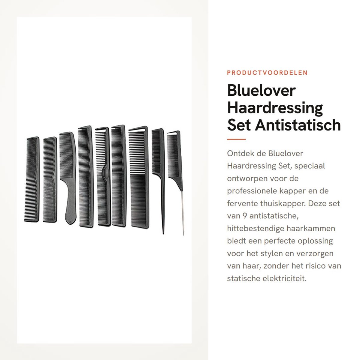 Dailygoods - Bluelover Haardressing Set - Antistatisch - Hittebestendig - Zwart - Kapperskammen - Perfect voor professioneel gebruik - 9 stuks