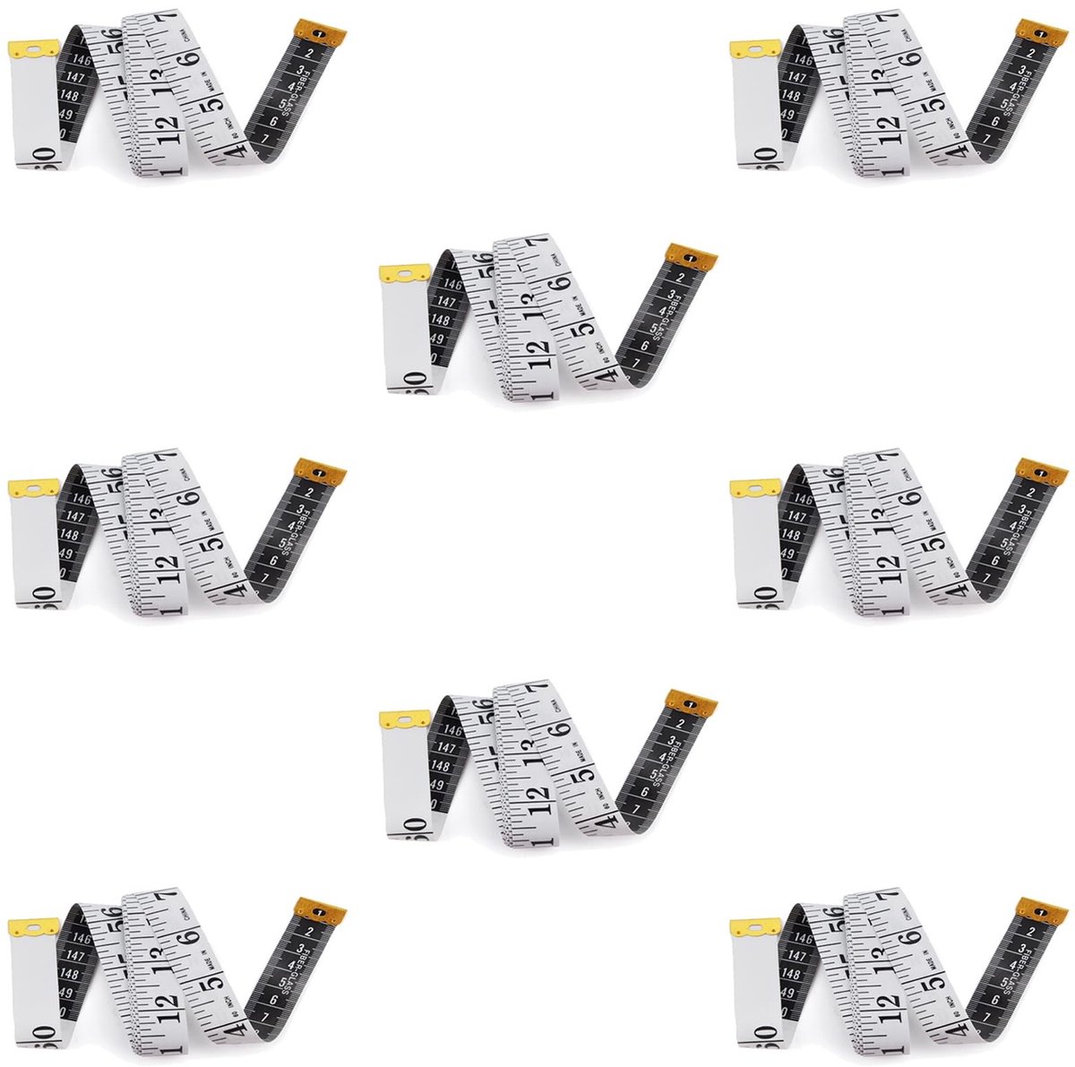 Dailygoods- Meetlint 200 cm - Dubbelzijdig - Kleermakersmeetlint - Omtrekmeetlint - Flexibele Bandmaat - 8 Stuks Witte Vinyl - Meetband