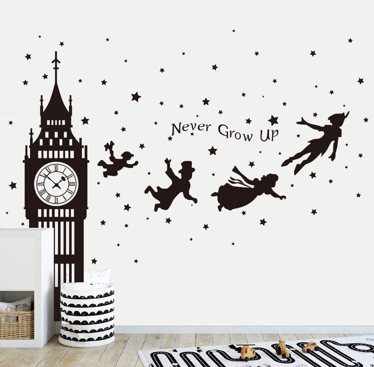 Dailygoods- Muursticker Peter Pan - Wanddecoratie kinderkamer - Muurdecoratie babykamer - Grappige spreuken - Eenvoudig aan te brengen - Verwijderbaar