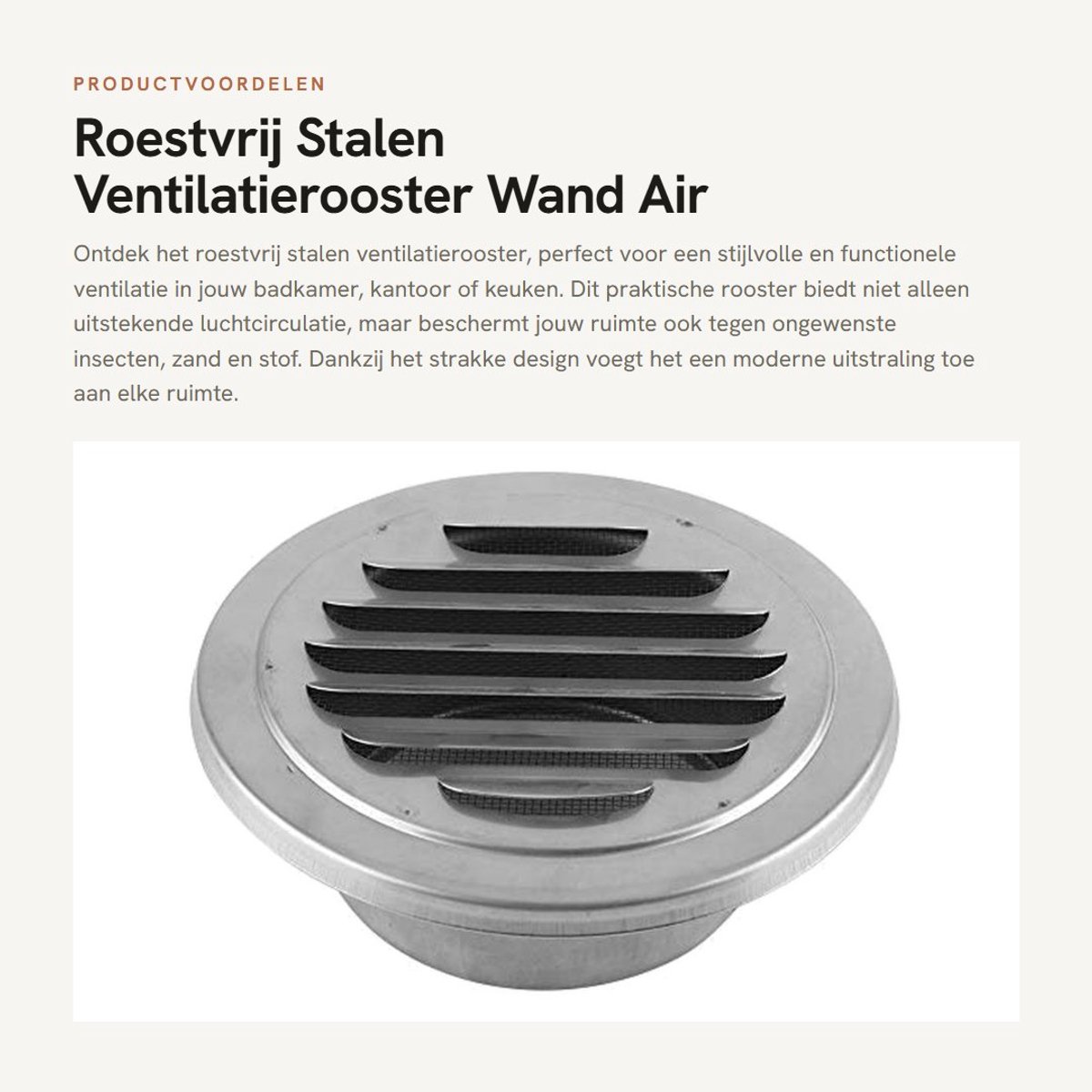 Dailygoods - Roestvrij Stalen Ventilatierooster - Wand Air Vent - Insectenbescherming - Rond - Mooi Design - Voor Badkamer en Keuken - 10 x 5 cm