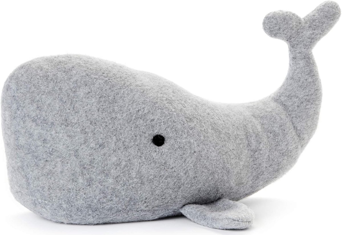 Walvis deurstopper - grijs - van stof - met zware vulling - voor binnen - raamstopper - kinderkamer decoratie medium