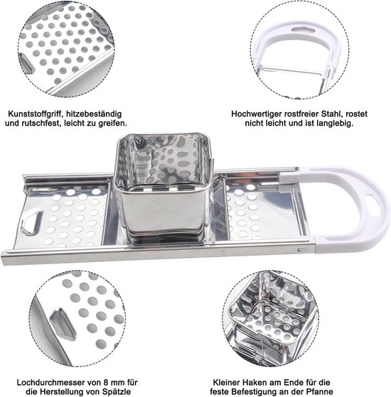 Spätzle Schaaf - Deegmaker Pasta - Zelf Pasta Maken - Met Deegslede - Pan tot 30cm - Zilver — afbeelding 3