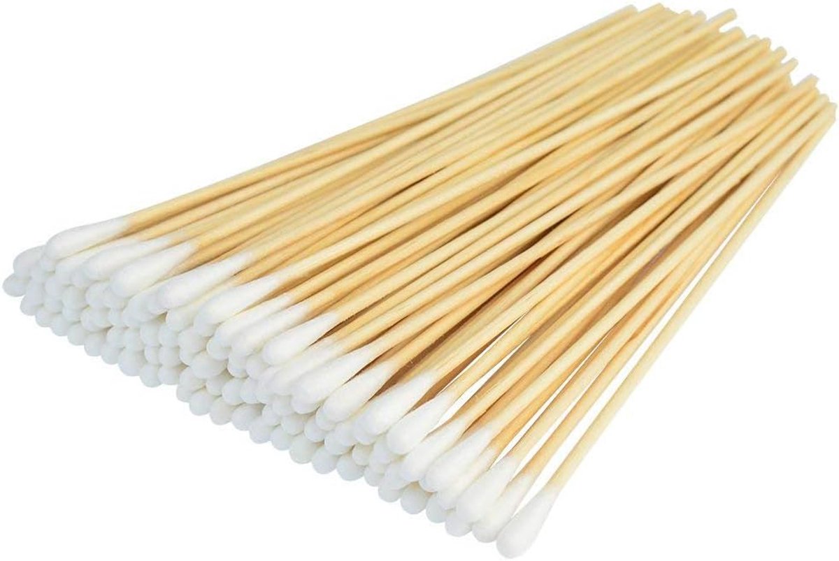 Wattenstaafjes 500 Stuks - Reinigingssticks Houten Handvat - Make-up Aanbrengen - Verdicht Katoen Minder Pluis - 6 Inch Lengte - Wit