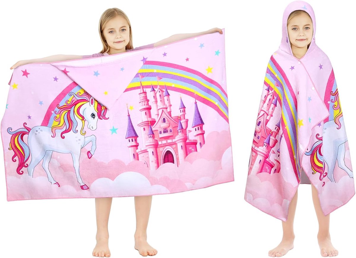 Kinderen Badjas - Poncho Handdoek - Na Zwemmen - 100% Katoen - 76x127cm - Unicorn Kasteel