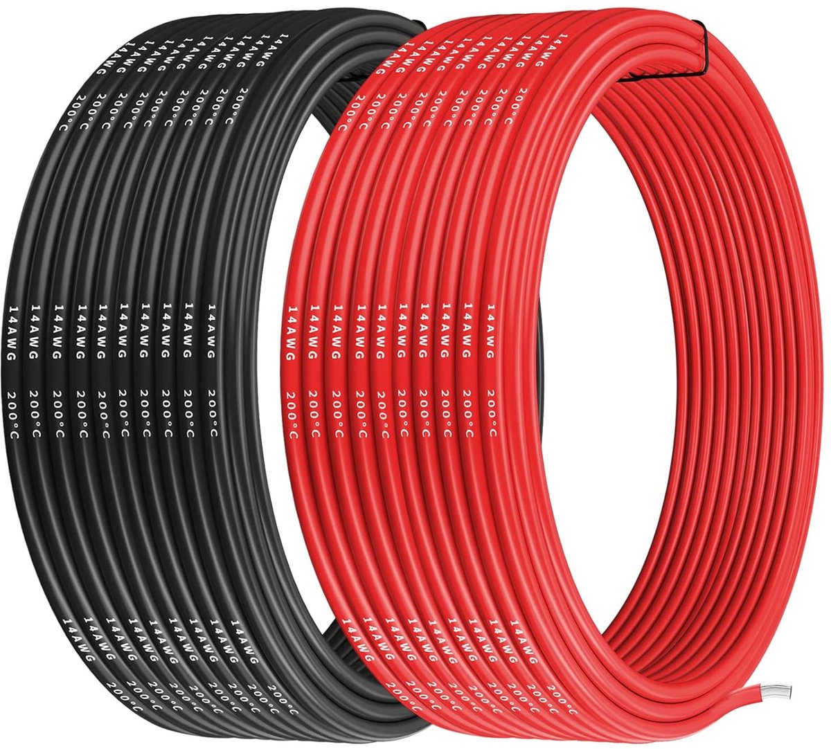 14AWG Silicone Electronic Cable 2.07mm² 10m Black and Red - Flexible Soft Low Impedance Copper Wire Temperature Resistance 200°C stroomkabel 3 aderige