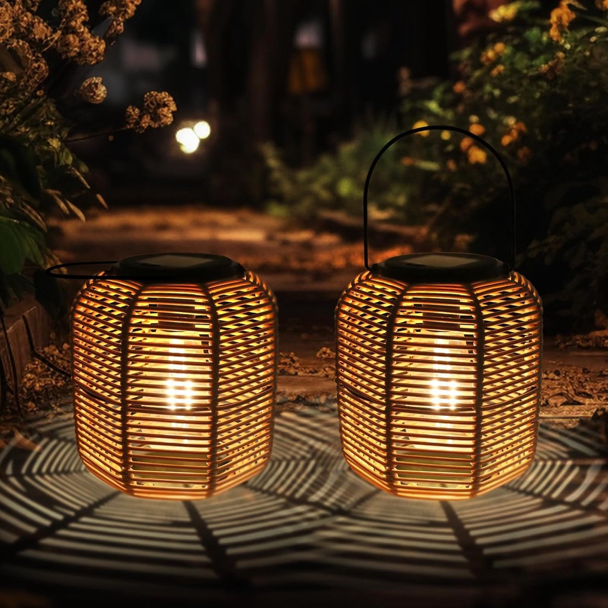 Tuinlamp Solar - Buitenlamp Hangend - Sfeerverlichting Buiten - Waterdicht Rattan - 2 Stuk