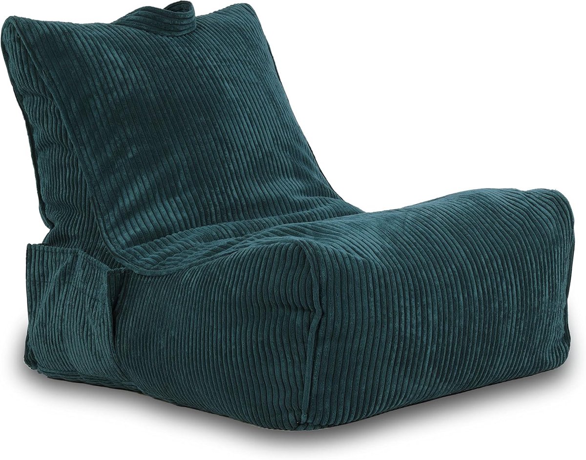 Ottoman Poef - Zitzak Stoel - Comfortabel Ontspannen - Zachte Corduroy Stof - 80x60cm - Petroleum