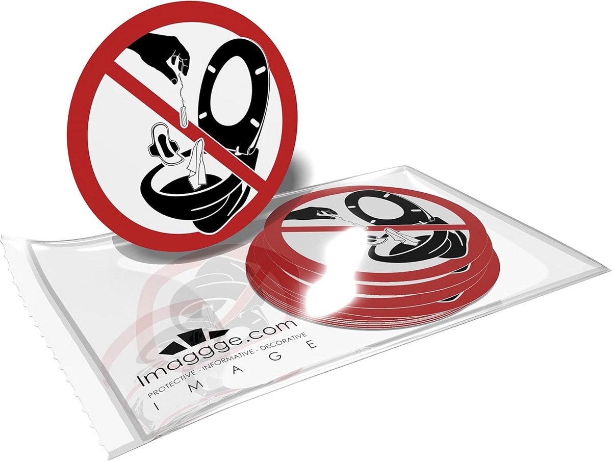 Toilet Stickers - Informatie Stickers - Voorkom Verstoppingen - Waterbestendig Materiaal - 15 Stuks - Rood en Wit