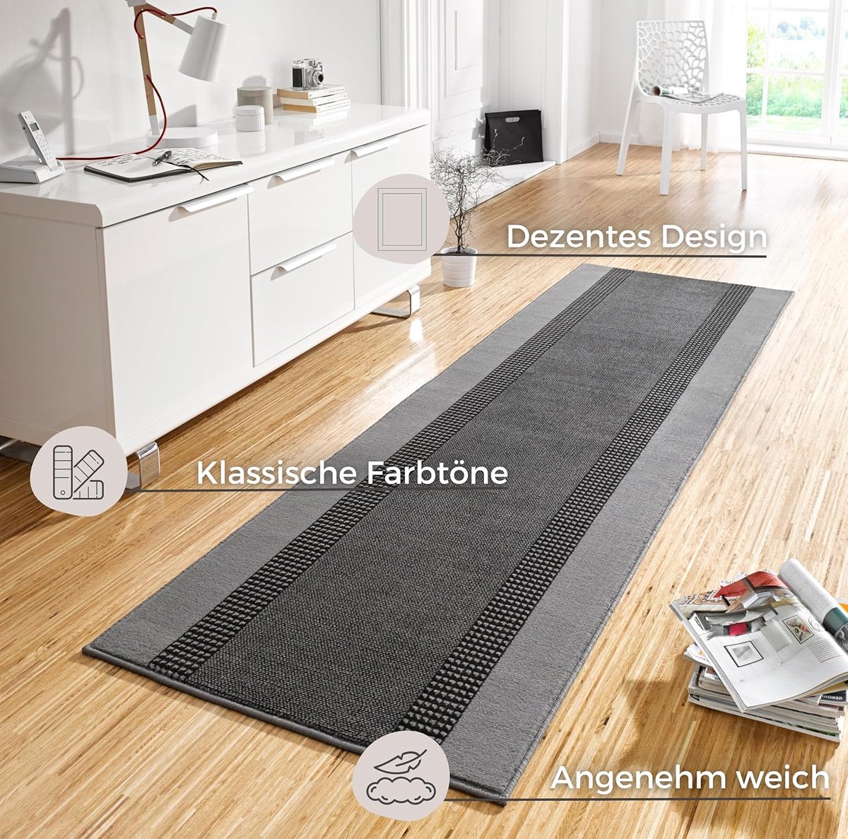 Tapijtloper met band - Moderne loper - Woonkamer inrichten - Geschikt voor vloerverwarming