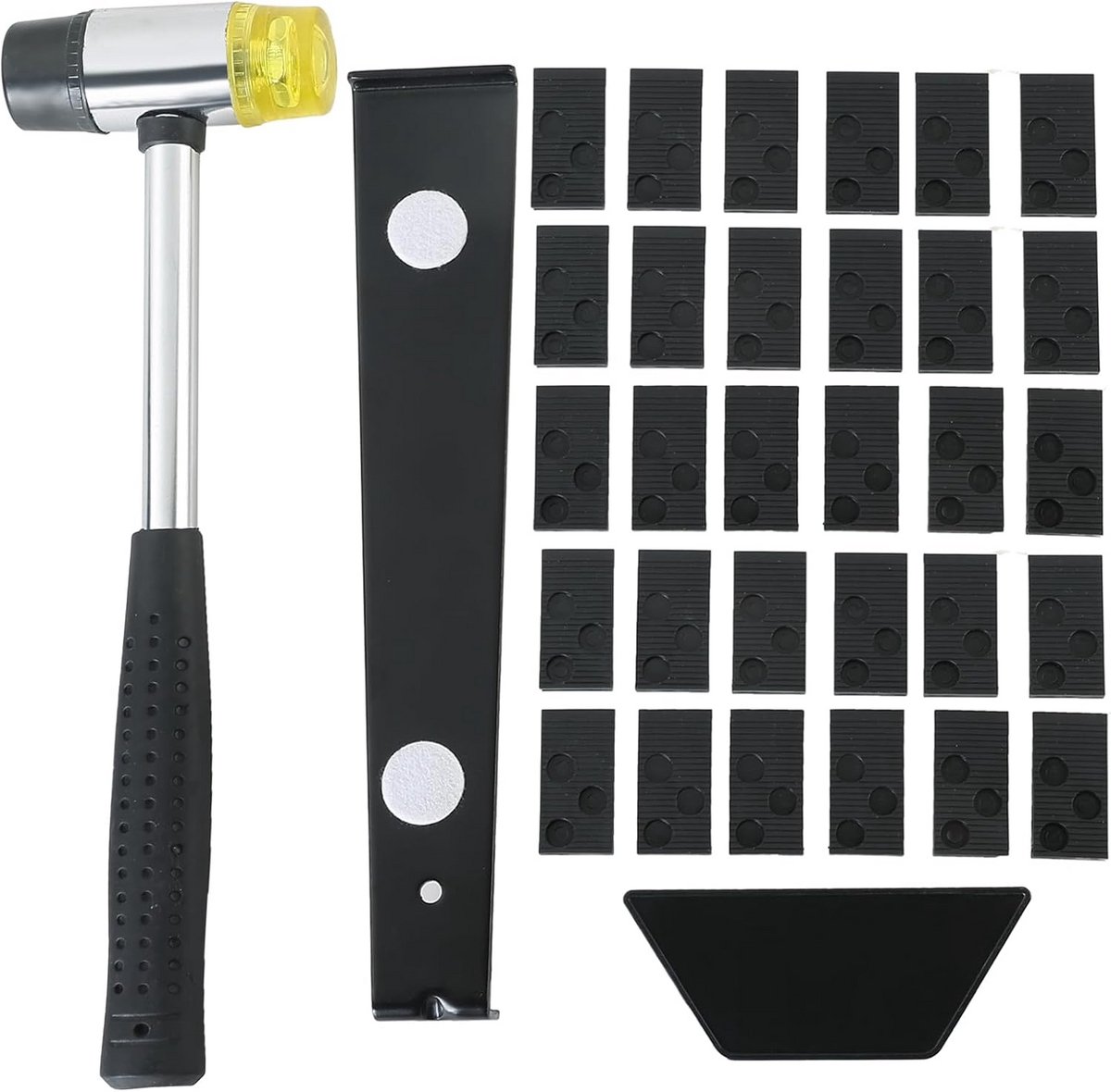 Vloer Installatie Kit - Laminaat Gereedschap - Vloeren Leggen - Rubberen Hamer - 30 Afstandhouders - Zwart Zilver