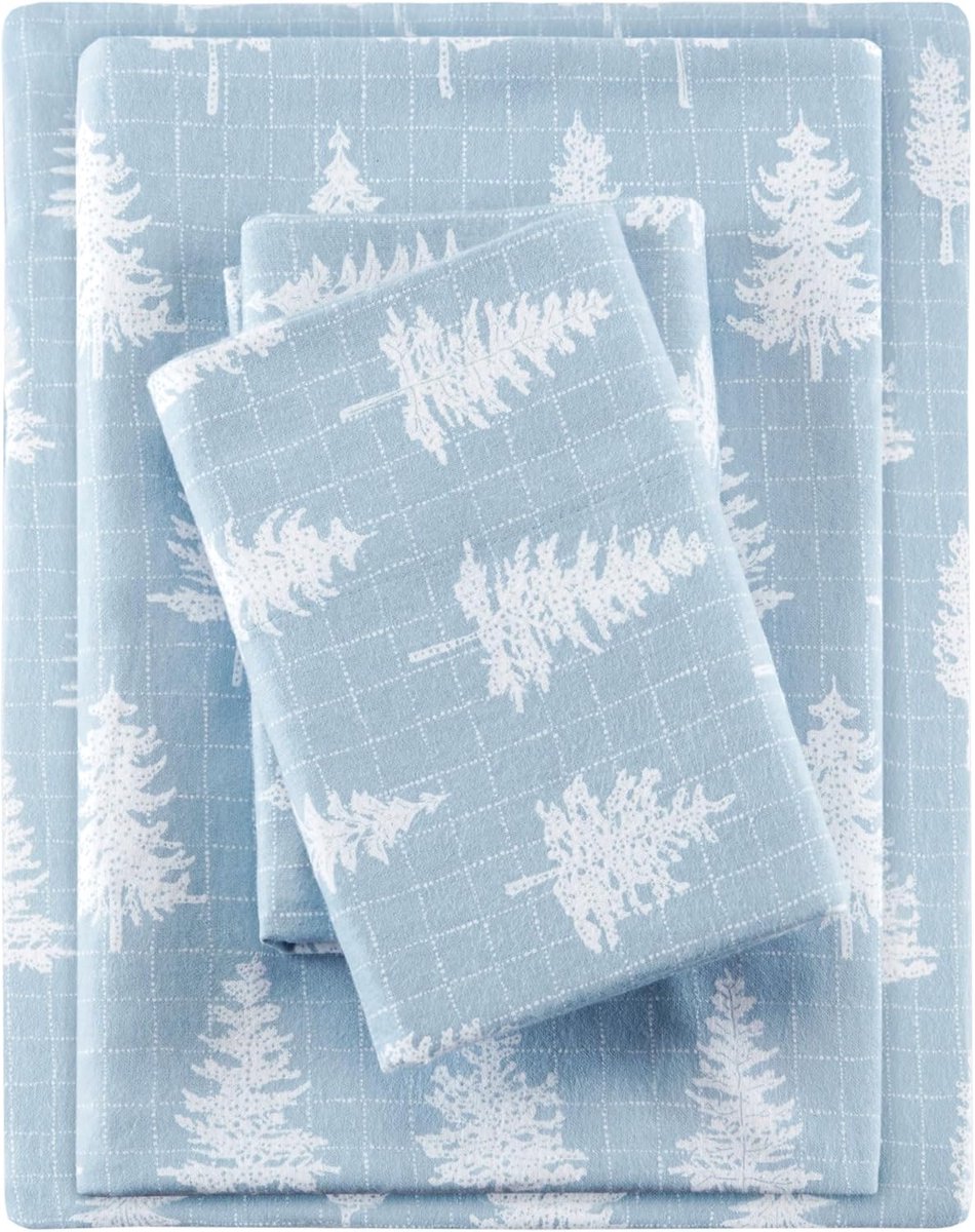 Flanel Beddengoed Set - Zachte Katoen - Warm Slapen - OEKO-TEX Gecertificeerd - 3 Delig - Blauw Bos