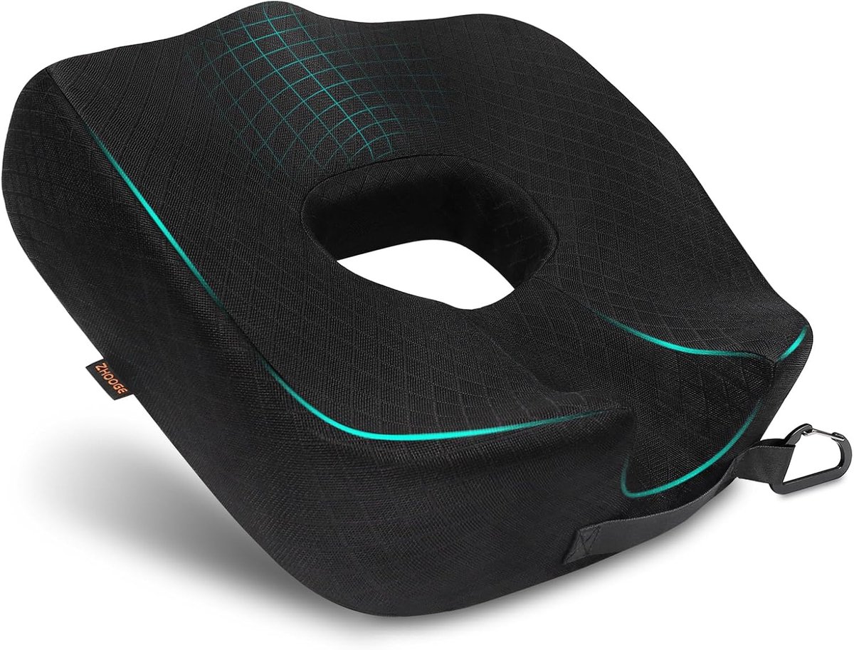 Orthopedisch zitkussen - Donut kussen - Comfortabel zitten - Traagschuim vulling - Groot formaat - Zwart