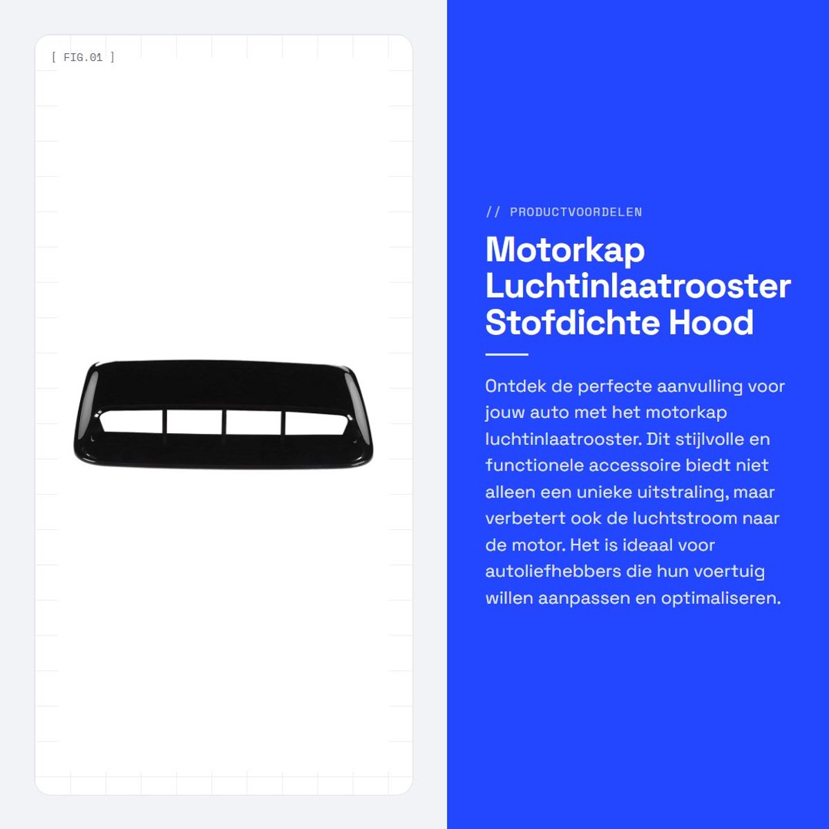 Dailygoods- Luchtinlaatrooster Stofdicht - Hood Scoop Cover - ABS - Auto Modificatie - Helder Zwart - Duurzaam Materiaal - Motorkap