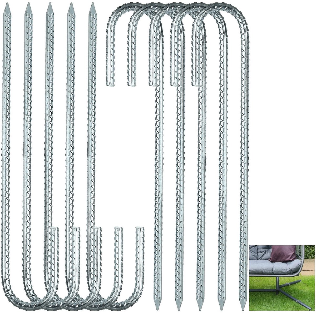 Dailygoods- Tentharingen 30 cm verzinkt staal - 10 stuks - J-tentharingen - Tuinharingen - Trampolinetankers - Roestbestendig - Haringen