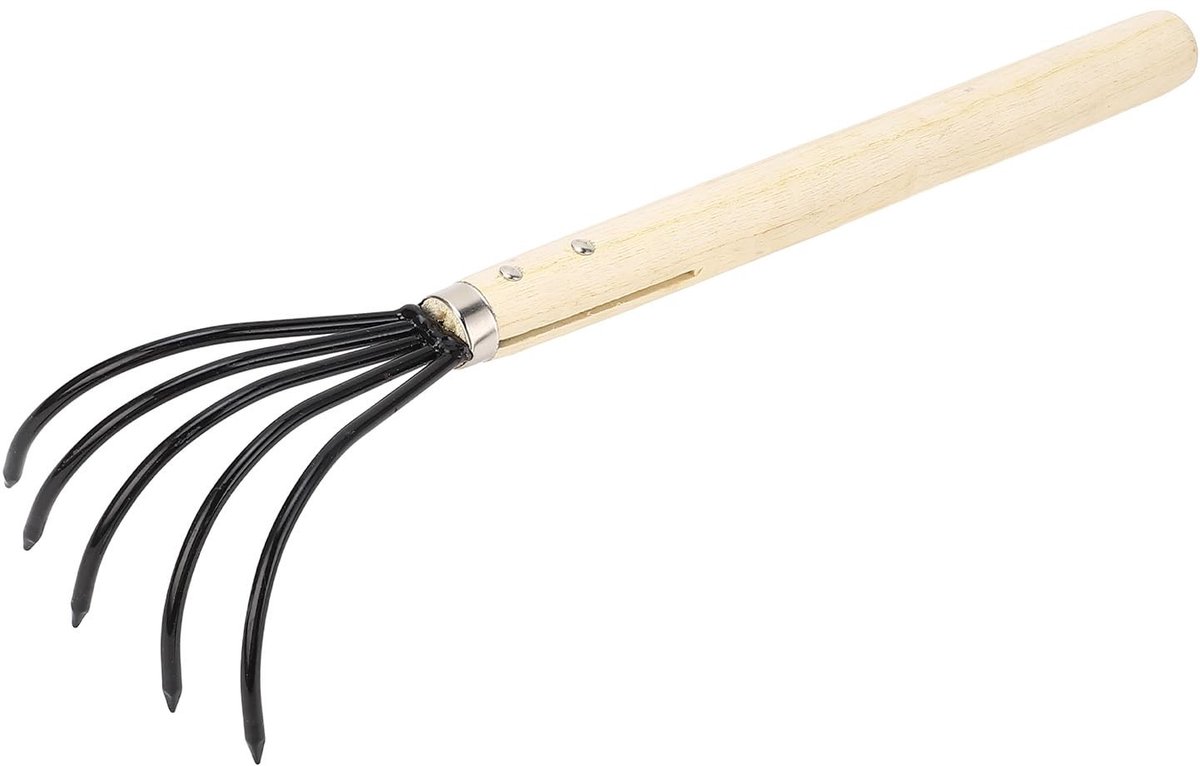 Dailygoods- Handhark 5 Stalen Tanden - Ergonomische Houten Handgreep - Tuinhark - Klauw Cultivator - Eenvoudig te Gebruiken - Veilige Constructie
