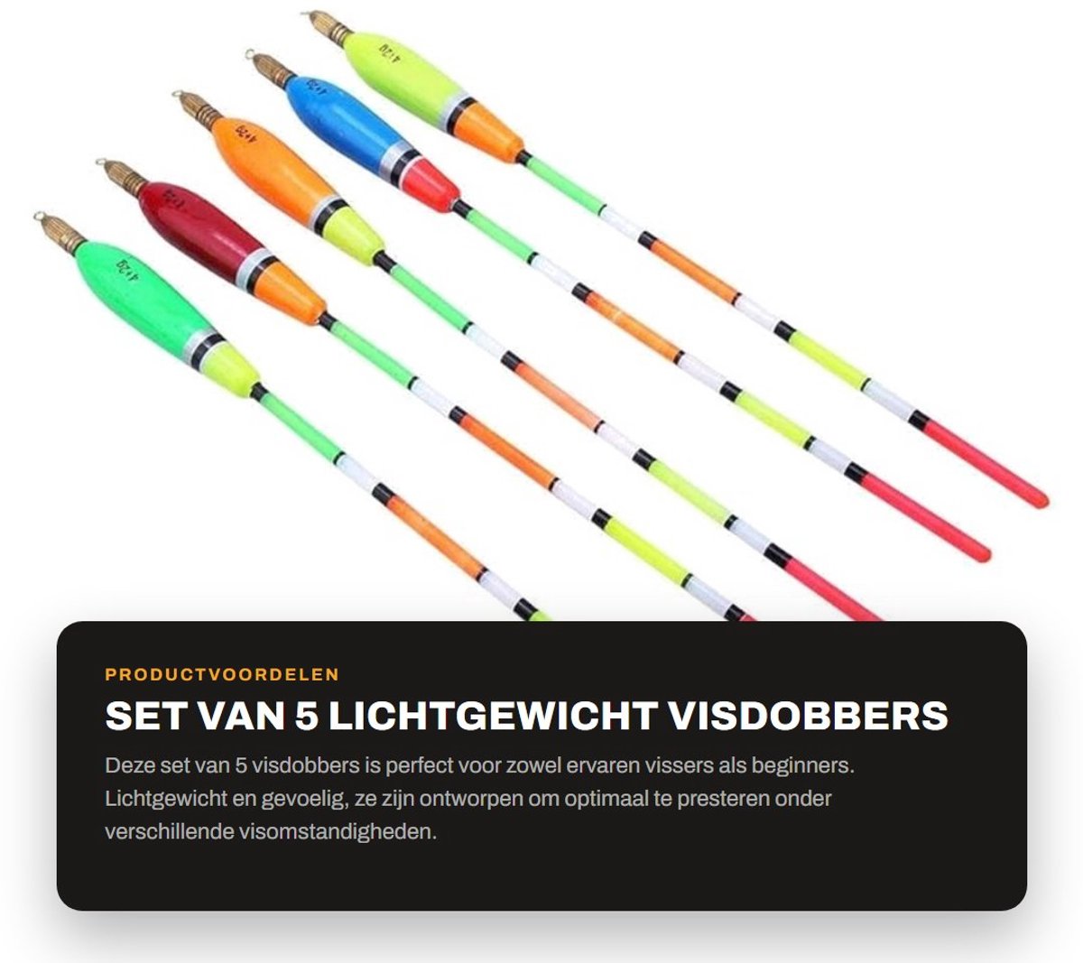 Dailygoods- Visdobbers Lichtgewicht - Balsahout - 5 Stuks - Drijfvermogen - Wildvissen/Zeevissen - Milieuvriendelijke Coating - Vlotter