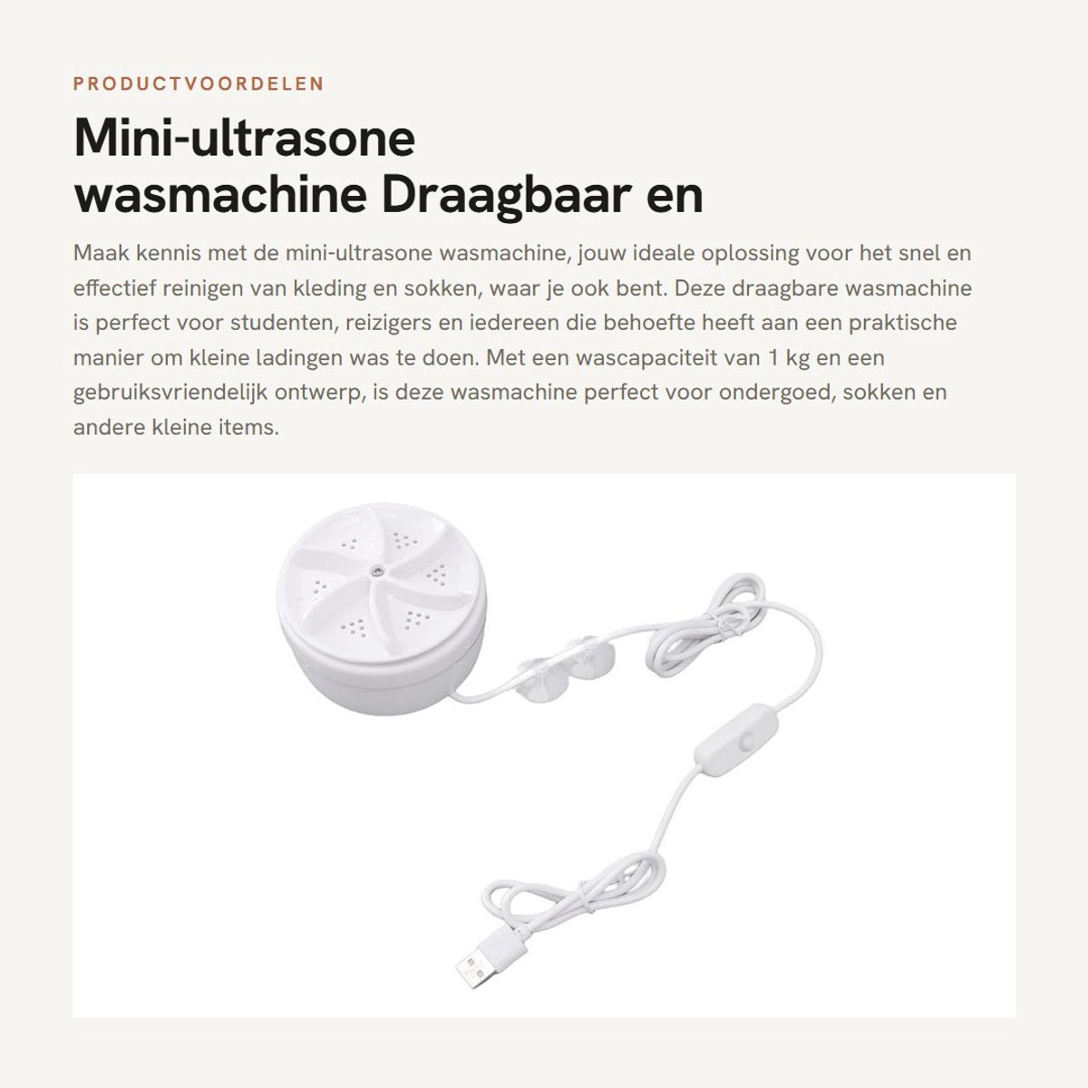 Dailygoods - Mini-ultrasone wasmachine - Draagbaar en USB-aansluiting - Effectieve vlekverwijdering - Compact formaat - Voor kleding en sokken - Ideaa...