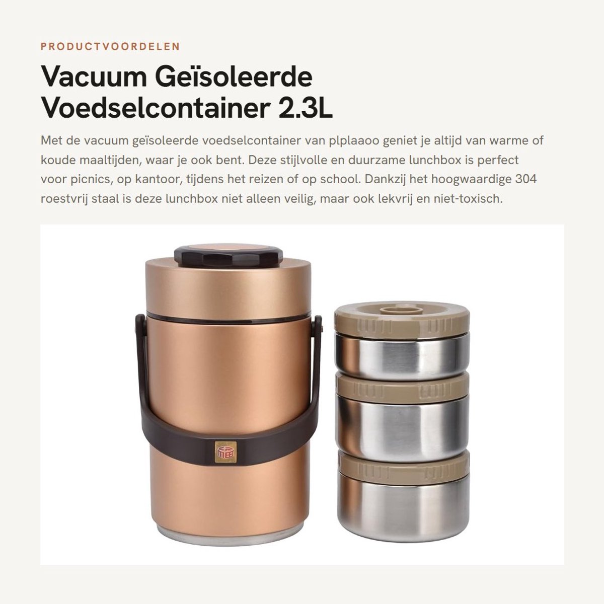 Dailygoods- Lunchbox 2.3L - Roestvrij Staal - Lekvrij - Dubbel Geïsoleerd - Voedselcontainer - Veilig en Duurzaam