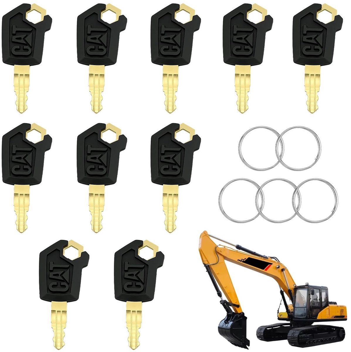 Dailygoods- Sleutelset 10 stuks - Contactsleutel 5P8500 - Sleutels voor zware machines - Robuust kunststof/Metaal - Duurzaam/Onbreekbaar - Praktische sleutelring - Bouwmachinesleutel