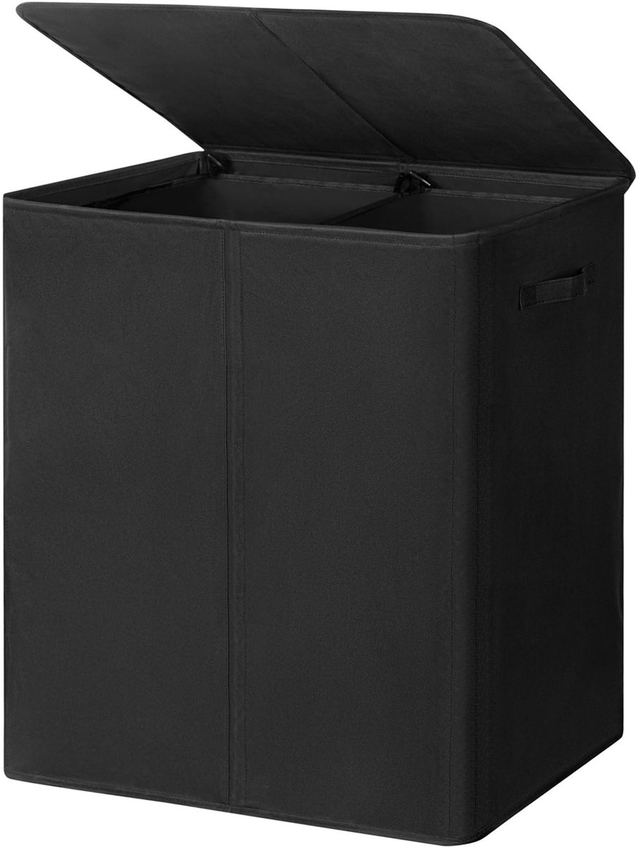 Dailygoods- Wasmand 180L met deksel - Inklapbare 2 vakken - Afneembare waszakken - Handgrepen - Geschikt voor slaapkamer/badkamer - Wascontainer