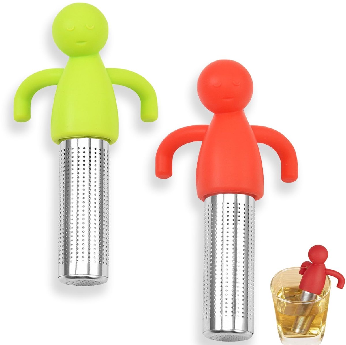 Dailygoods- Theezeef 2 Stuks - Creatieve Thee-ei - RVS/Silicone - 11 x 6 cm - Antislip Handgrepen - Grappig Design