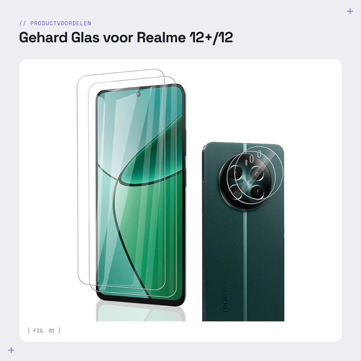 Dailygoods - Gehard Glas voor Realme 12+/12 Plus met Cameraglas
